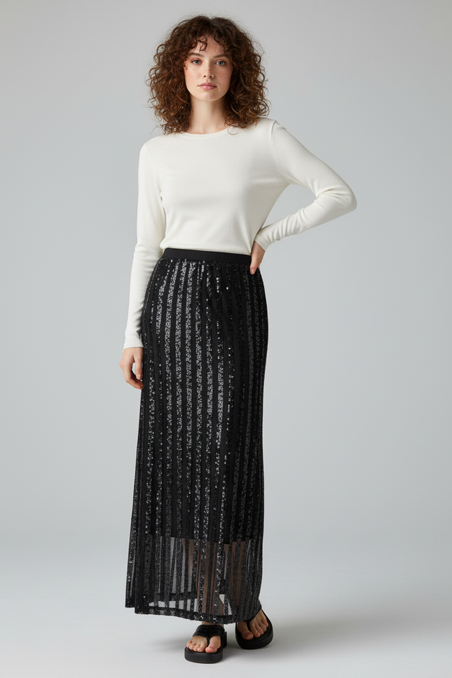 Jupe Longue Noire Pailletée Chic