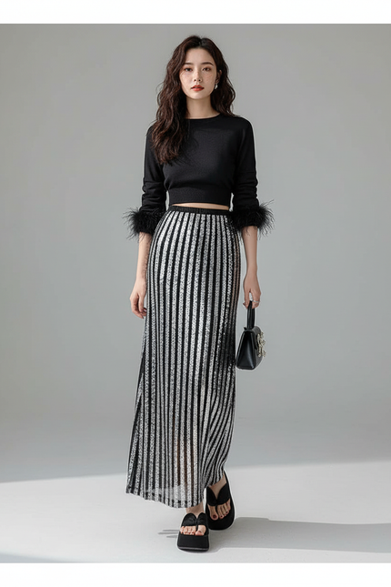 Jupe Longue Rayee Fendue