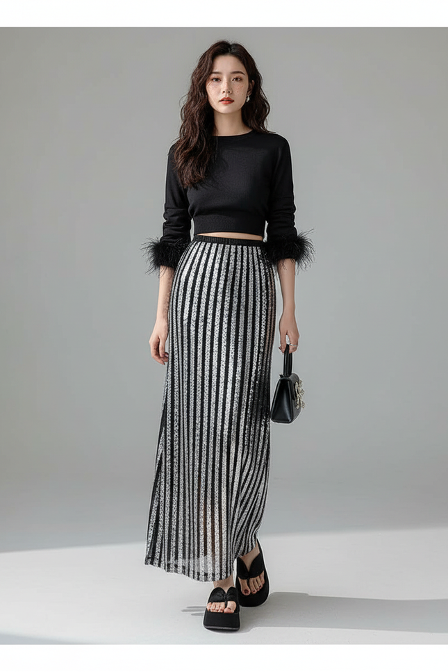 Jupe Longue Rayee Fendue