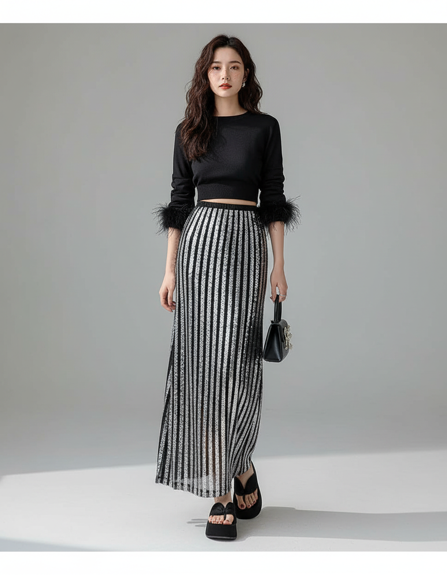 Jupe Longue Rayee Fendue