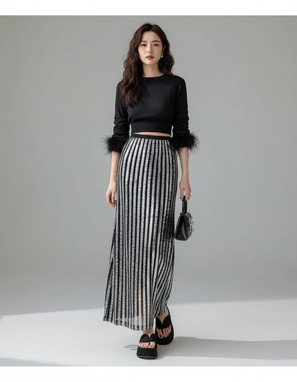 Jupe Longue Rayee Fendue