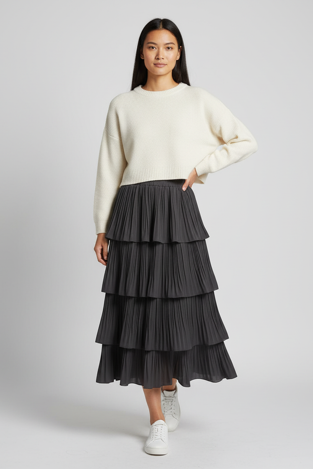 Jupe Longue Plissée À Volants Décontractée