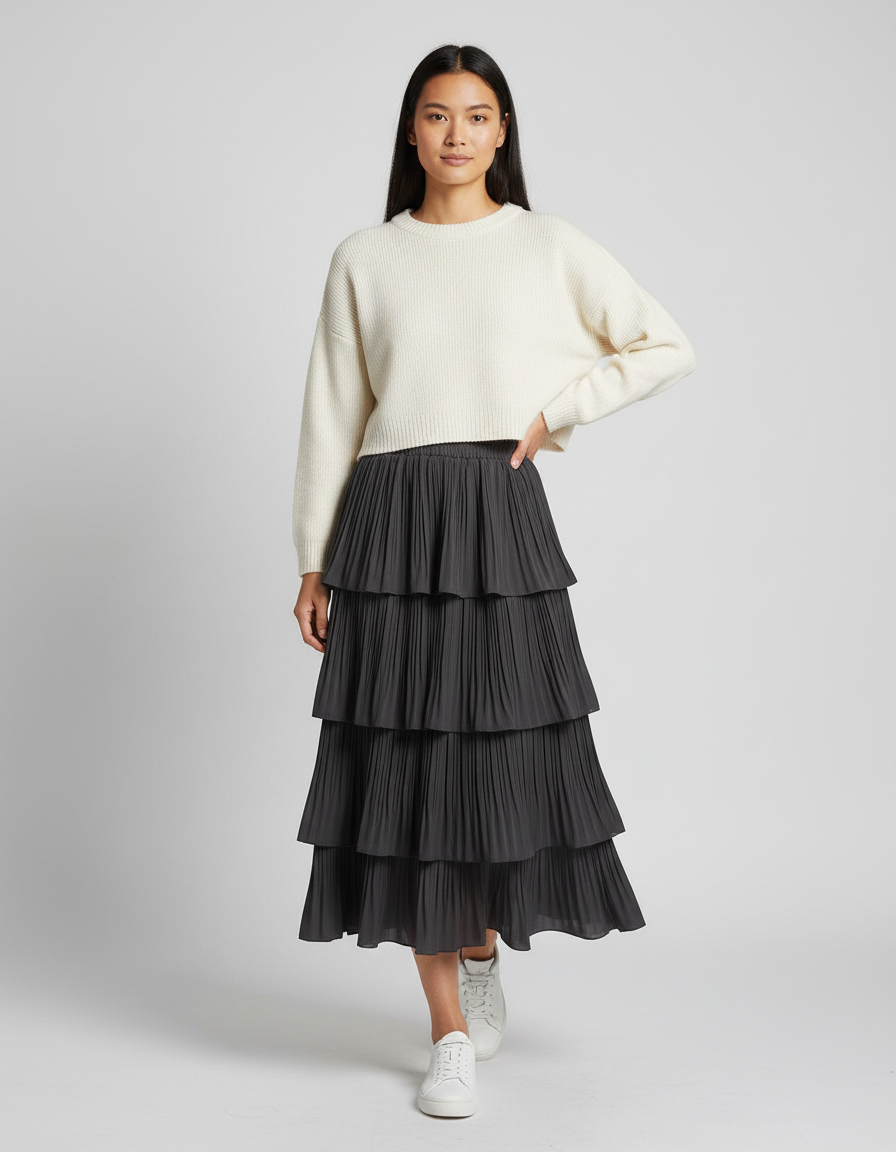 Jupe Longue Plissée À Volants Décontractée