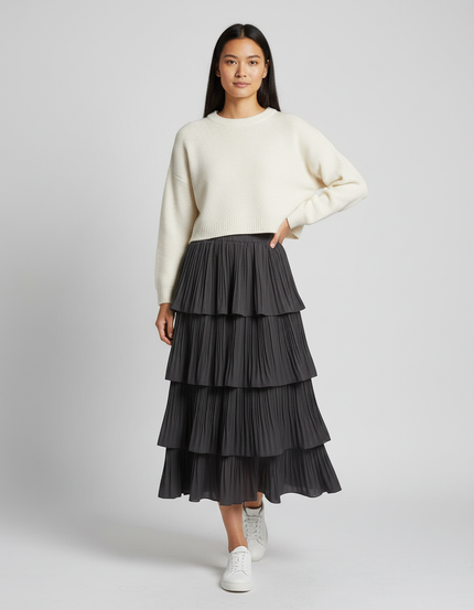 Jupe Longue Plissée À Volants Décontractée