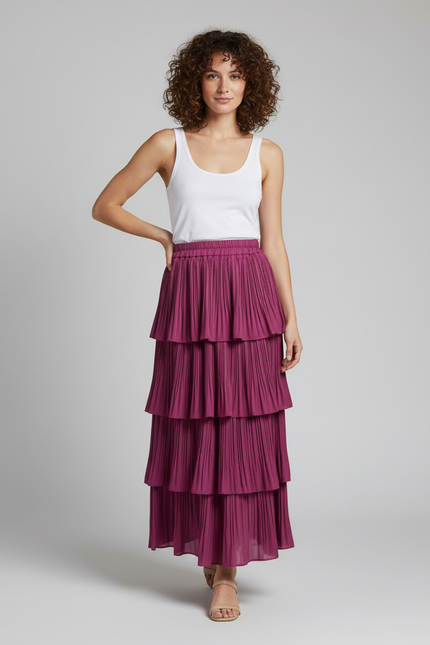 Jupe Longue Fuchsia Plissée Fluide