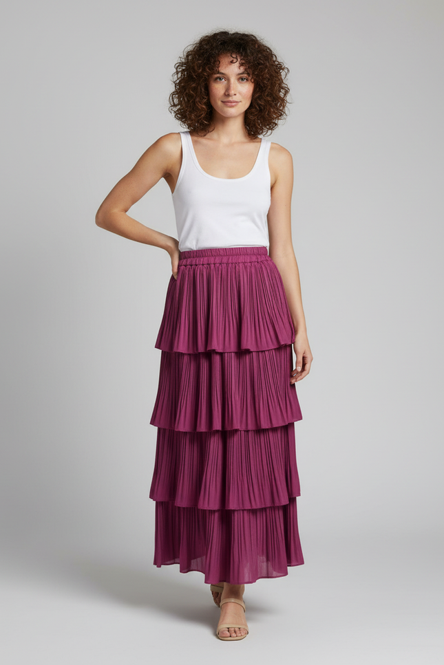 Jupe Longue Fuchsia Plissée Fluide