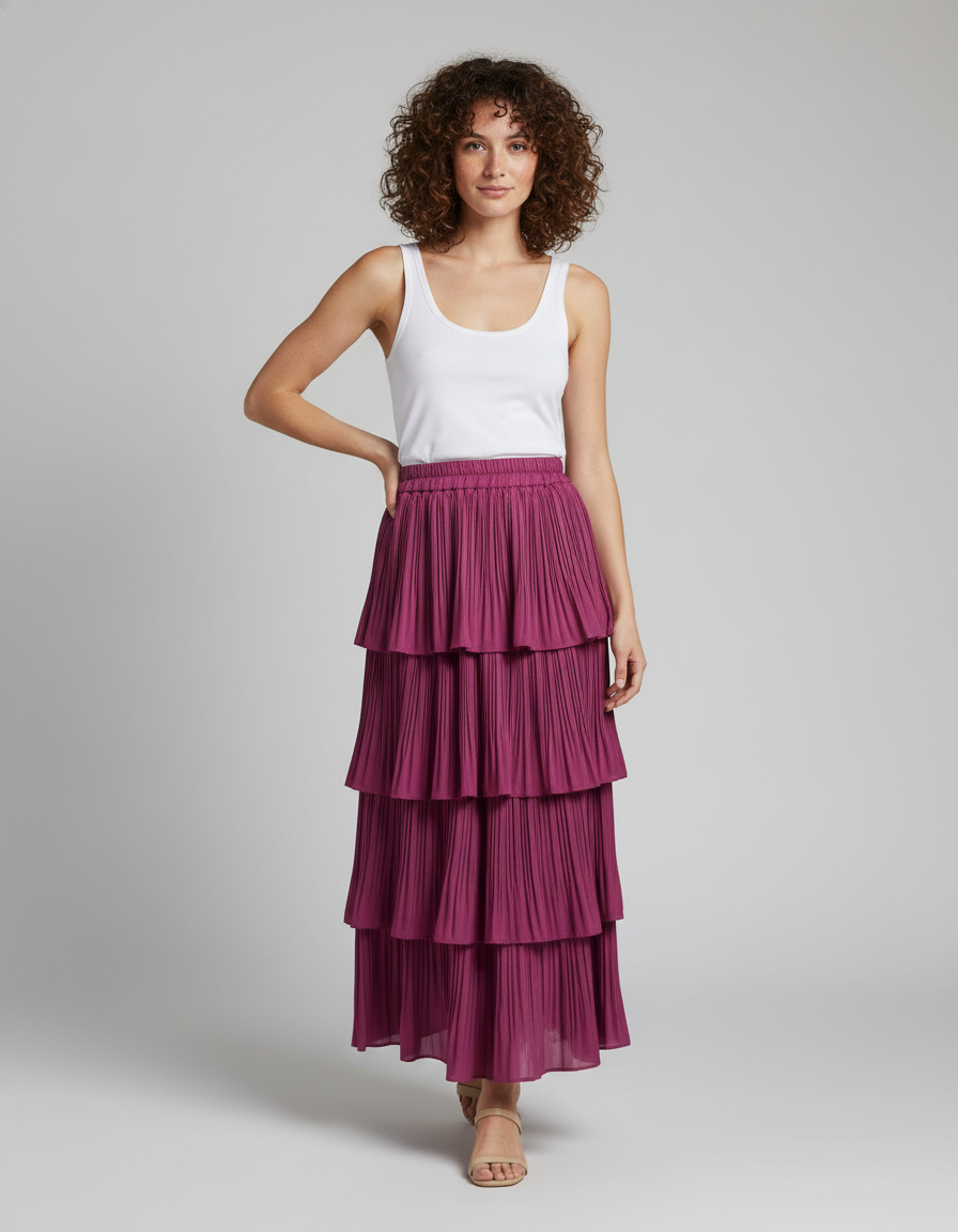 Jupe Longue Fuchsia Plissée Fluide