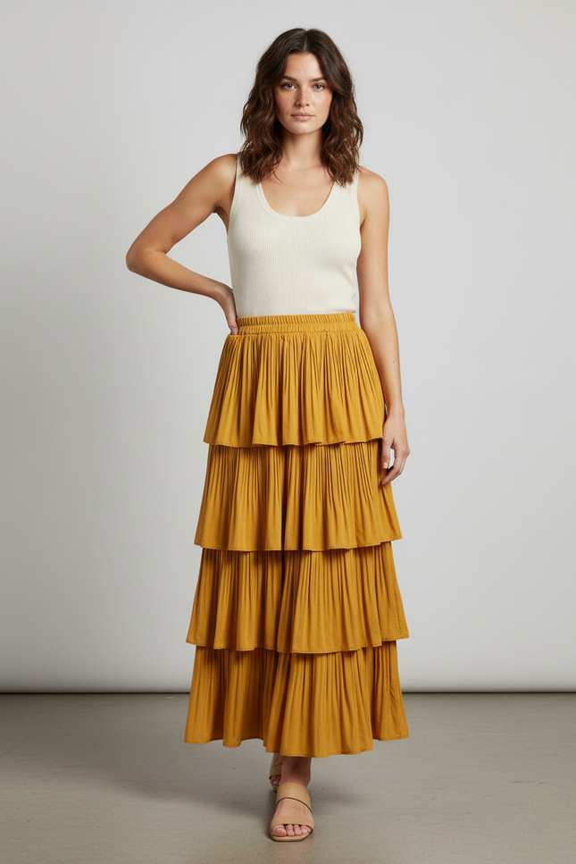 Jupe Longue Ocre Bohème Volants