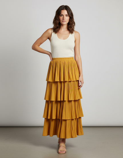 Jupe Longue Ocre Bohème Volants