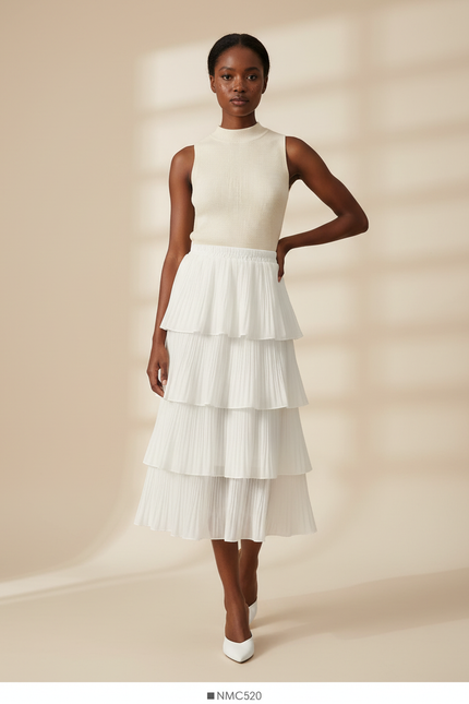 Jupe Longue Blanche Plissée Fluide Élégante