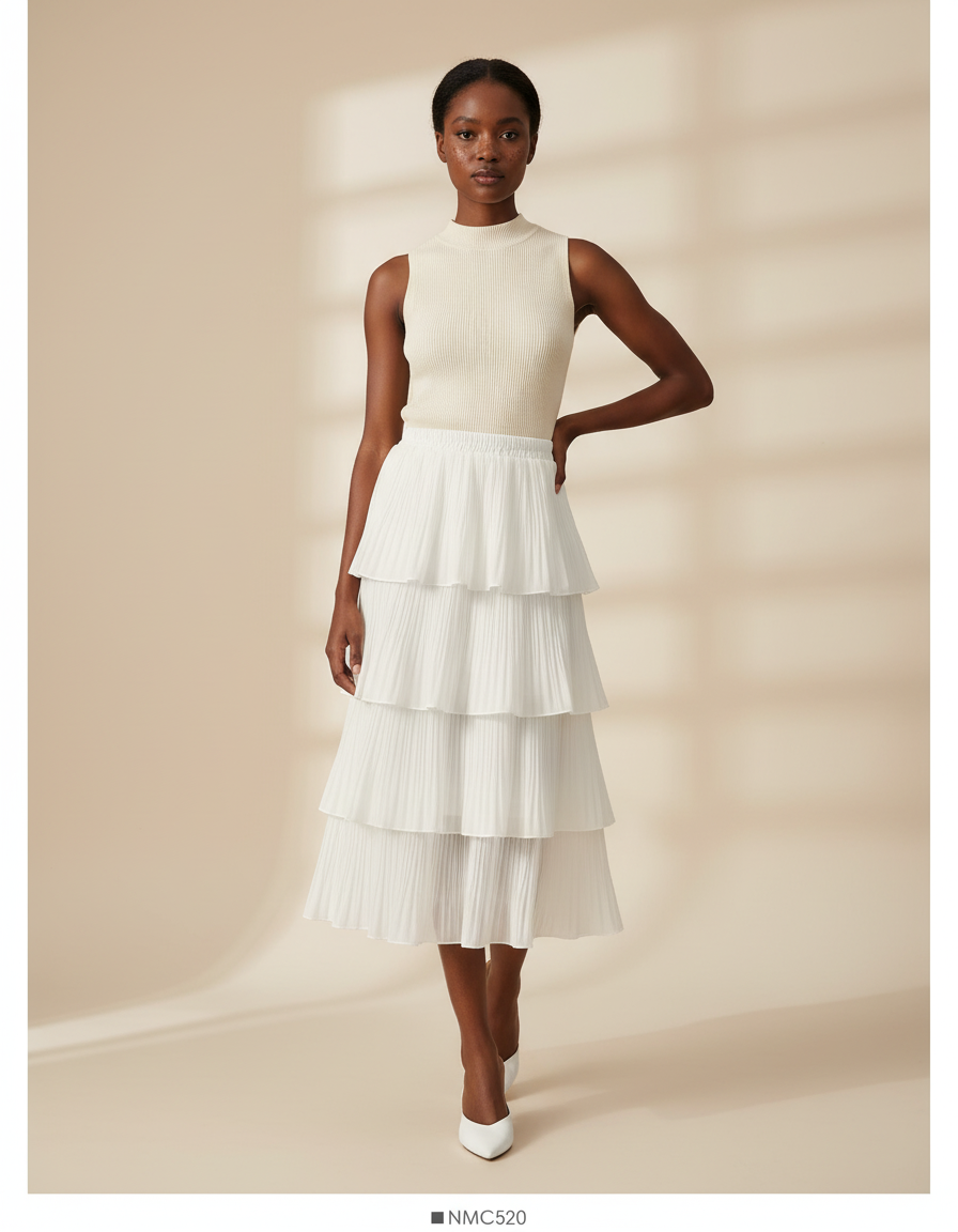 Jupe Longue Blanche Plissée Fluide Élégante