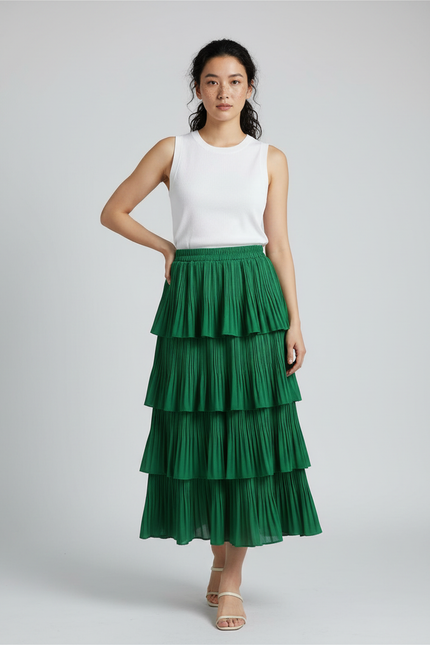 Jupe Longue Verte Plissée Fluide Chic