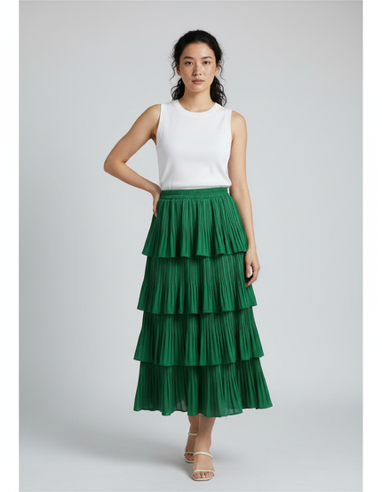 Jupe Longue Verte Plissée Fluide Chic