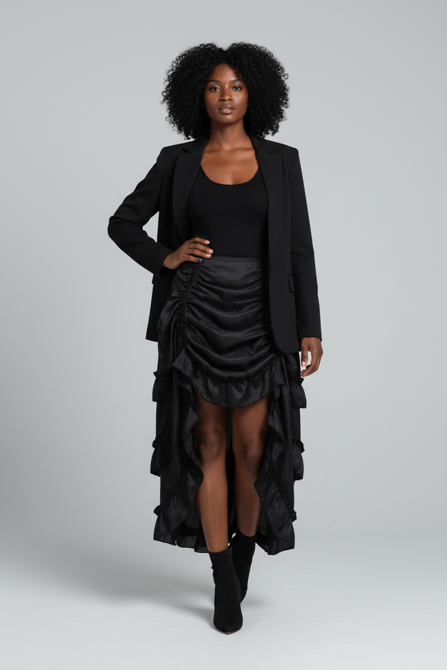 Jupe Longue Volants Asymétrique Plissée