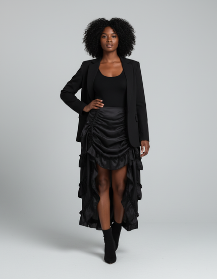 Jupe Longue Volants Asymétrique Plissée