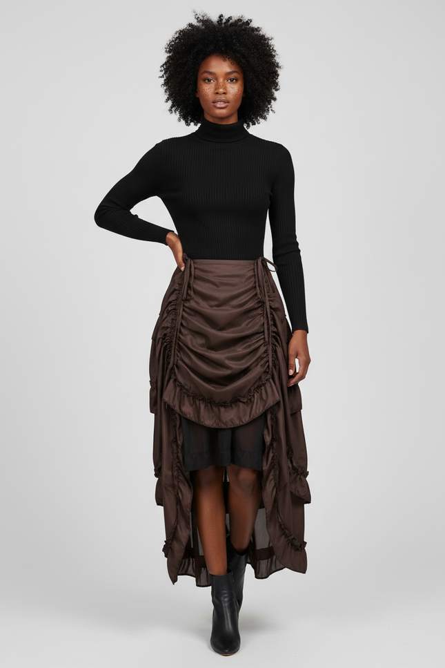 Jupe Longue Marron Asymétrique Élégante