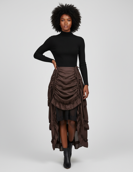 Jupe Longue Marron Asymétrique Élégante