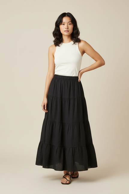 Jupe Longue Noire Volants Fluide