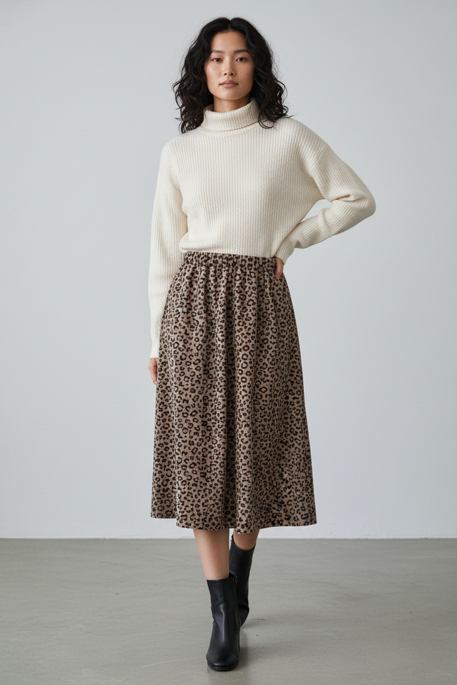 Jupe Longue Droite Léopard Chic
