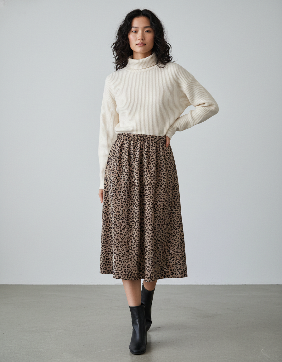 Jupe Longue Droite Léopard Chic