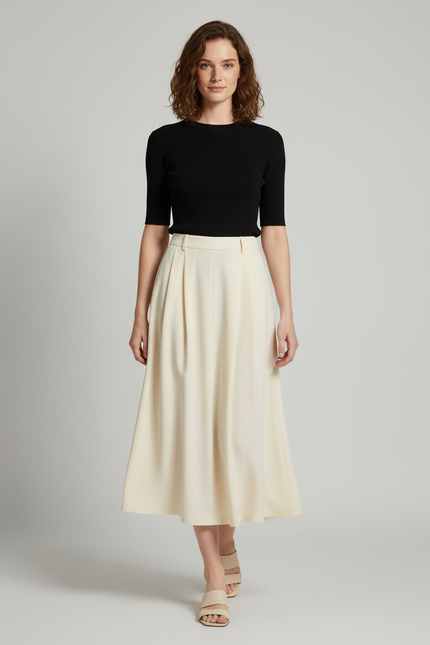 Jupe Longue Crème Plissée Fluide