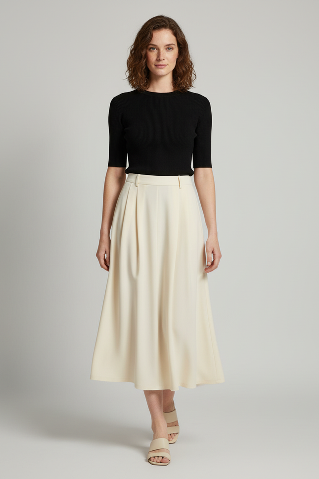 Jupe Longue Crème Plissée Fluide