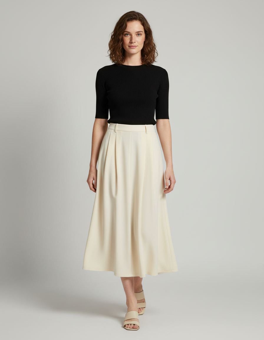 Jupe Longue Crème Plissée Fluide