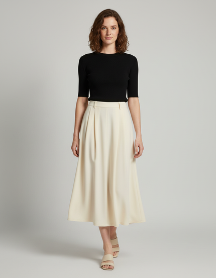 Jupe Longue Crème Plissée Fluide