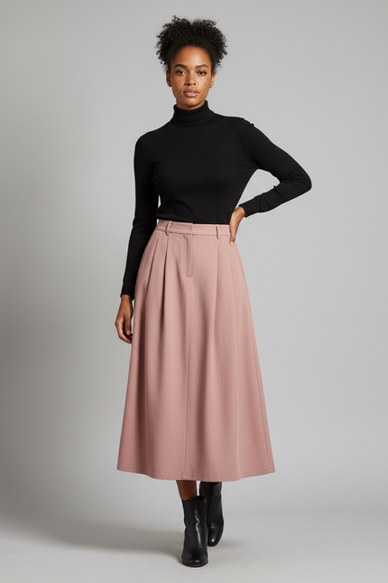 Jupe Longue Rose Plissée Chic Automne