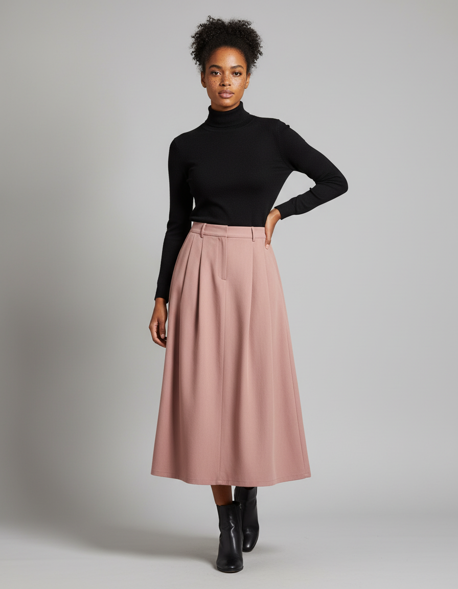 Jupe Longue Rose Plissée Chic Automne