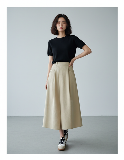 Jupe Longue Beige Plissée Décontractée