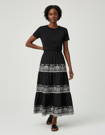 Jupe Longue À Volants Imprimée Géométrique Fluide