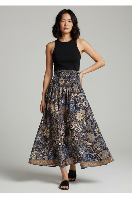 Jupe Longue Motif Floral Taille Haute Bohème