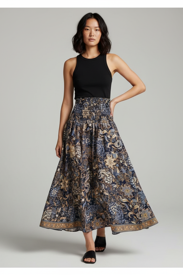 Jupe Longue Motif Floral Taille Haute Bohème