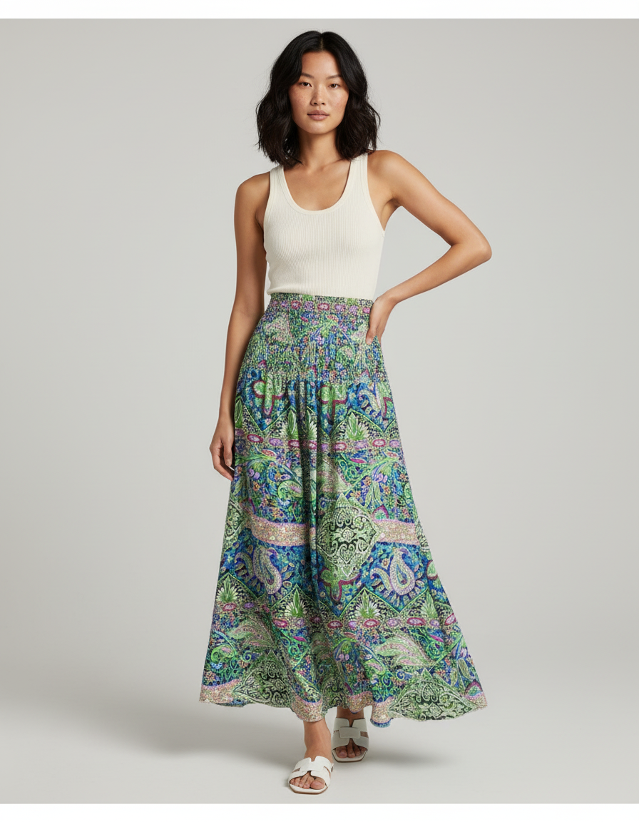 Jupe Longue Imprimée Florale Bohème Femme