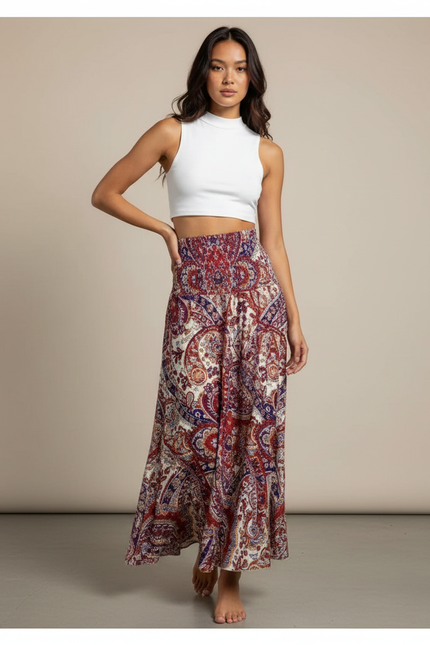 Jupe Longue Fluide Imprimée Bohème Chic