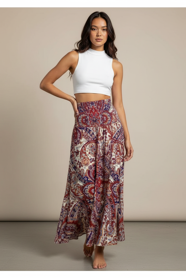 Jupe Longue Fluide Imprimée Bohème Chic