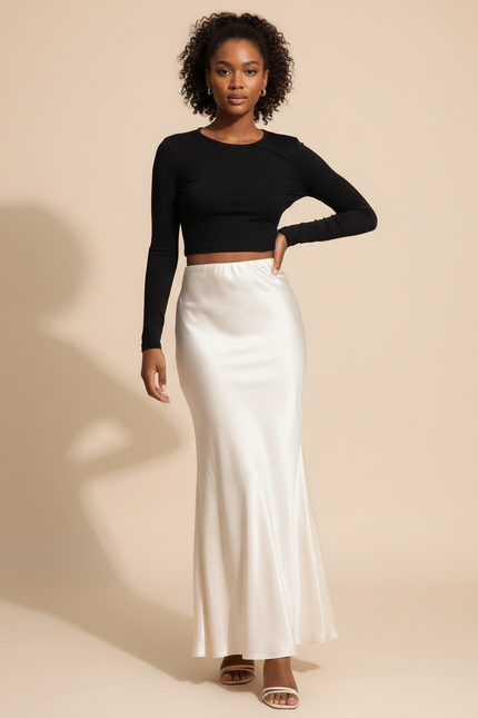 Jupe Longue Satin Champagne Fluide