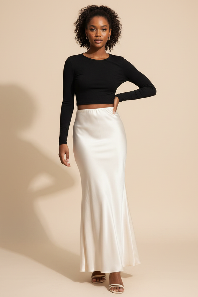 Jupe Longue Satin Champagne Fluide