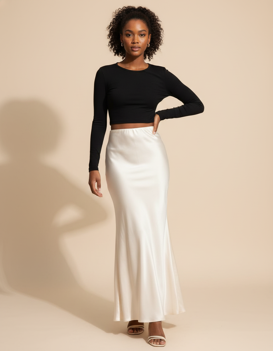 Jupe Longue Satin Champagne Fluide