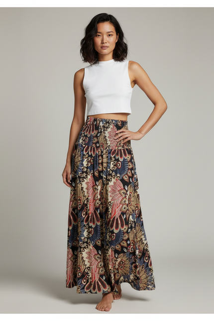 Jupe Longue Motif Bohème Fluide