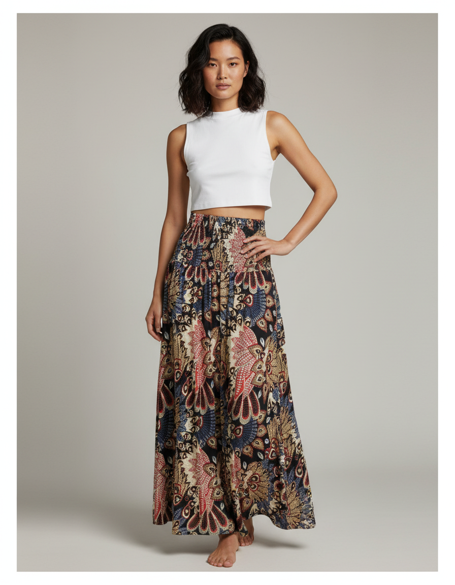 Jupe Longue Motif Bohème Fluide