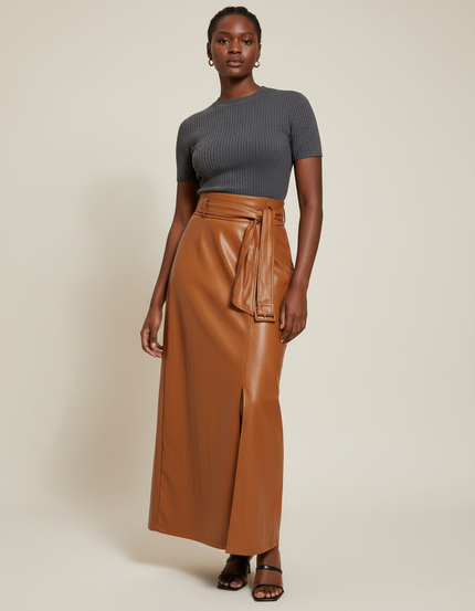 Jupe Longue Simili Cuir Camel