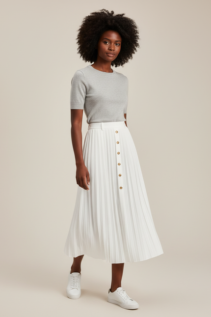 Jupe Longue Blanche Plissée Élégante Chic