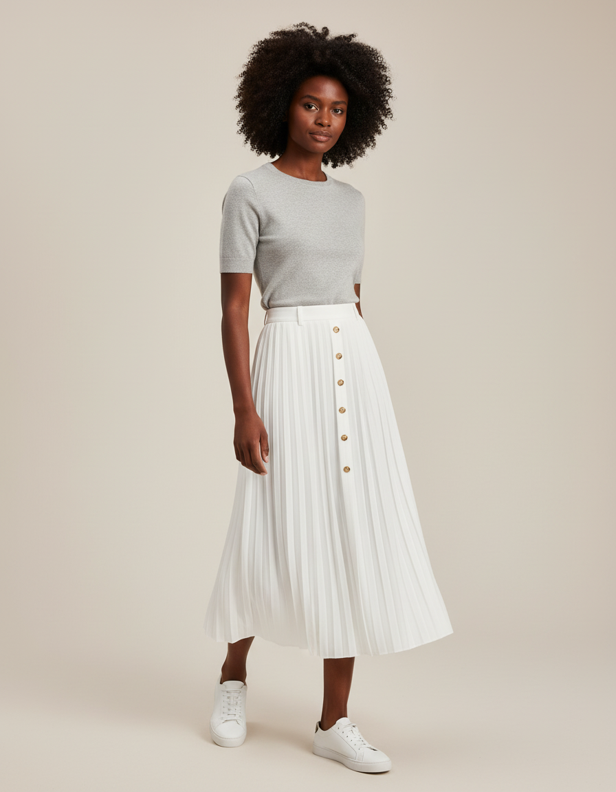 Jupe Longue Blanche Plissée Élégante Chic