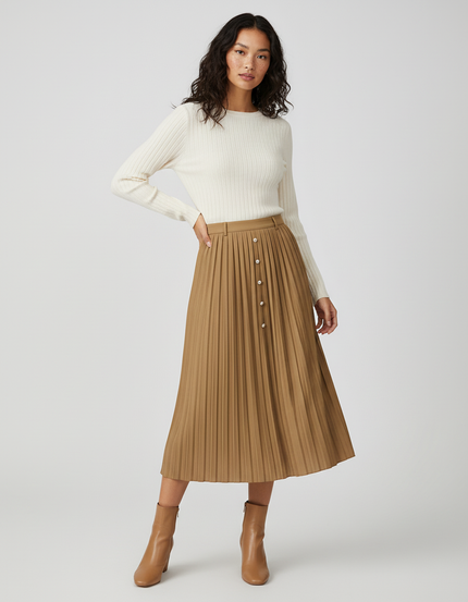 Jupe Longue Camel Plissée Élégante Mode