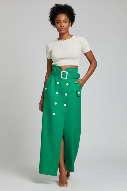 Jupe Longue Ceinture Boutons Chic