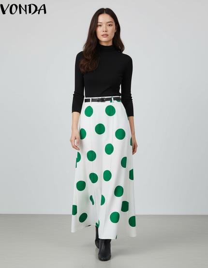 Jupe Longue Blanche À Pois Verts Bohème