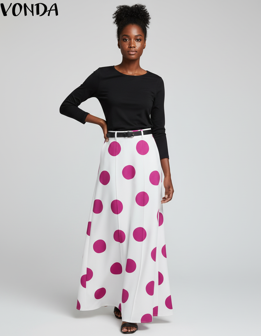 Jupe Longue À Pois Fluide Bohème