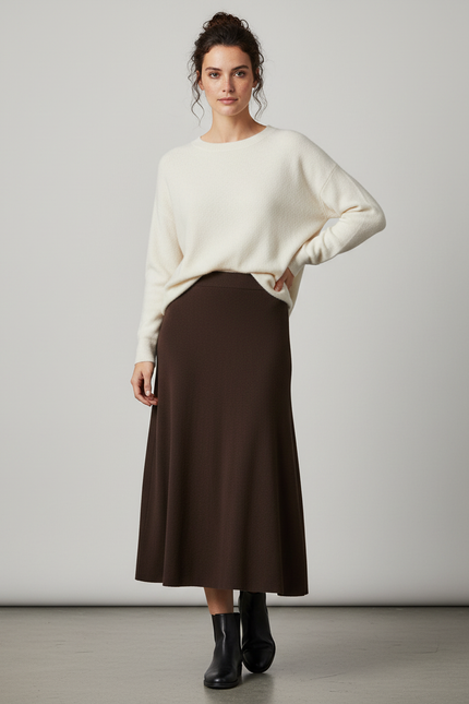 Jupe Longue A-Line Marron Élégante